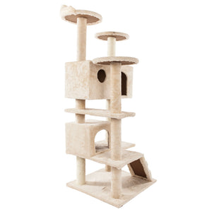 Beige 52" Solid Cute Sisal Rope Plush Cat Climb Tree Cat Tower