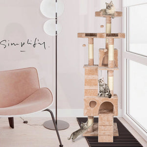 66" Sisal Hemp Cat Tree Tower Condo Furniture Scratch Post Pet House Play Kitten with Cozy Perches Beige