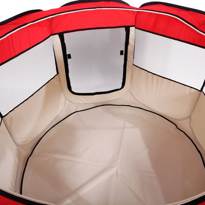 36" Portable Foldable 600D Oxford Cloth & Mesh Pet Playpen Fence with Eight Panels Red