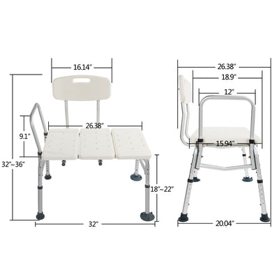 3 Blow Molding Plates Aluminium Alloy Elderly Bath Chair White
