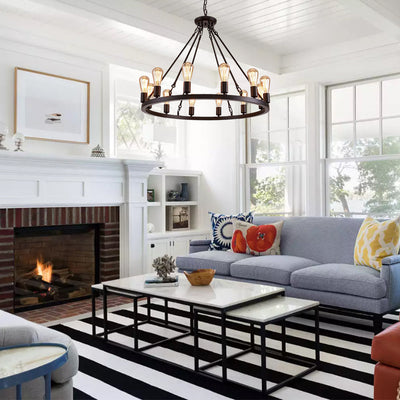 SEFINN FOUR Wagon Wheel 12-Lights Farmhouse Chandelier Celiling Light Pendent Light Fixture