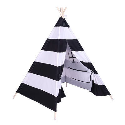 Indian Tent Children Teepee Tent Baby Indoor Dollhouse with Small Coloured Flags roller shade and pocket Black and White Stripes