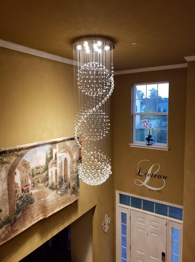 Foyer Chandelier 3 Balls High Ceiling Crystal Chandelier H79" for Entryway