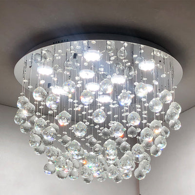 SEFINN FOUR 9-Light Modern Flush Mount K9 Crystal Celiling Light Chandelier Raindrop Pendant Light Fixture for Bedroom Dining Room Living Room