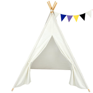 4pcs Wooden Poles Teepee Tent for Kids Raw White