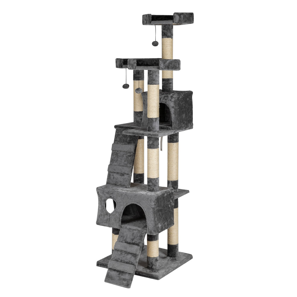 66" Sisal Hemp Cat Tree Tower Condo Furniture Scratch Post Pet House Play Kitten with Cozy Perches Grey