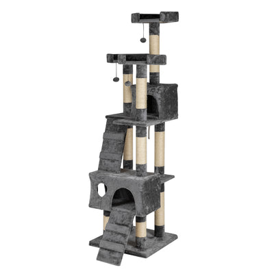 66" Sisal Hemp Cat Tree Tower Condo Furniture Scratch Post Pet House Play Kitten with Cozy Perches Grey
