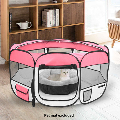 57" Portable Foldable 600D Oxford Cloth & Mesh Pet Playpen Fence with Eight Panels Pink