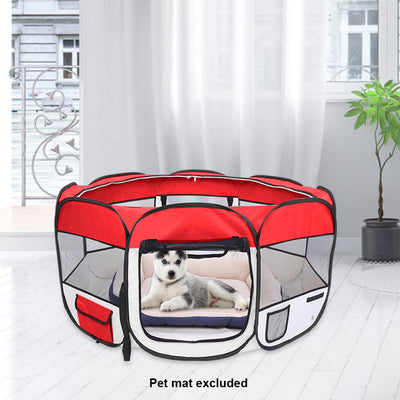 36" Portable Foldable 600D Oxford Cloth & Mesh Pet Playpen Fence with Eight Panels Red