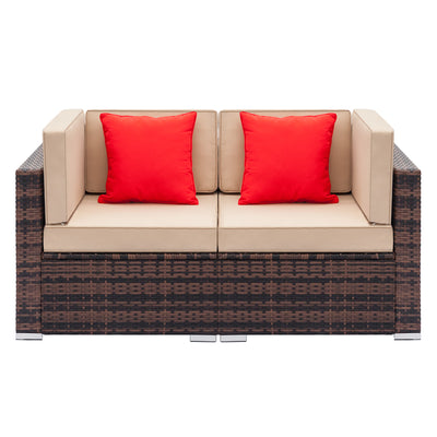 Fully Equipped Weaving Rattan Sofa Set with 2pcs Corner Sofas Brown Gradient