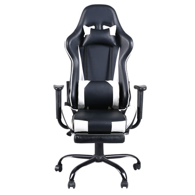 High Back Swivel Chair Racing Gaming Chair Office Chair with Footrest Tier Black & White