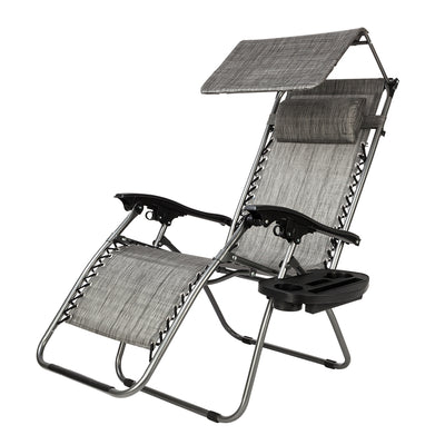 Zero Gravity Lounge Chair with Awning Leisure Chair Gray