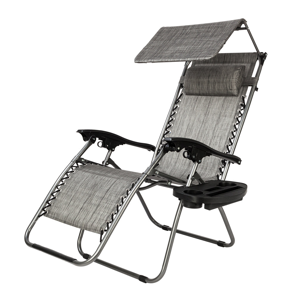 Zero Gravity Lounge Chair with Awning Leisure Chair Gray