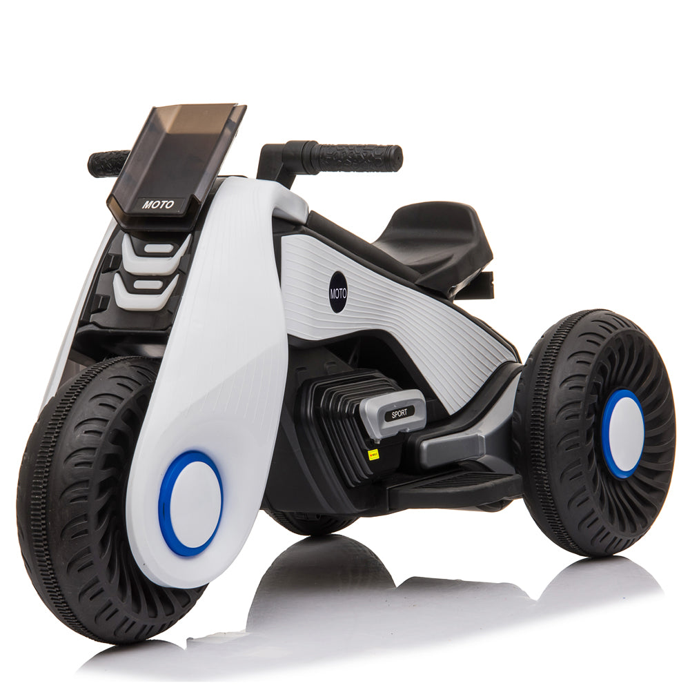 Children's Electric Motorcycle 3 Wheels Double Drive White