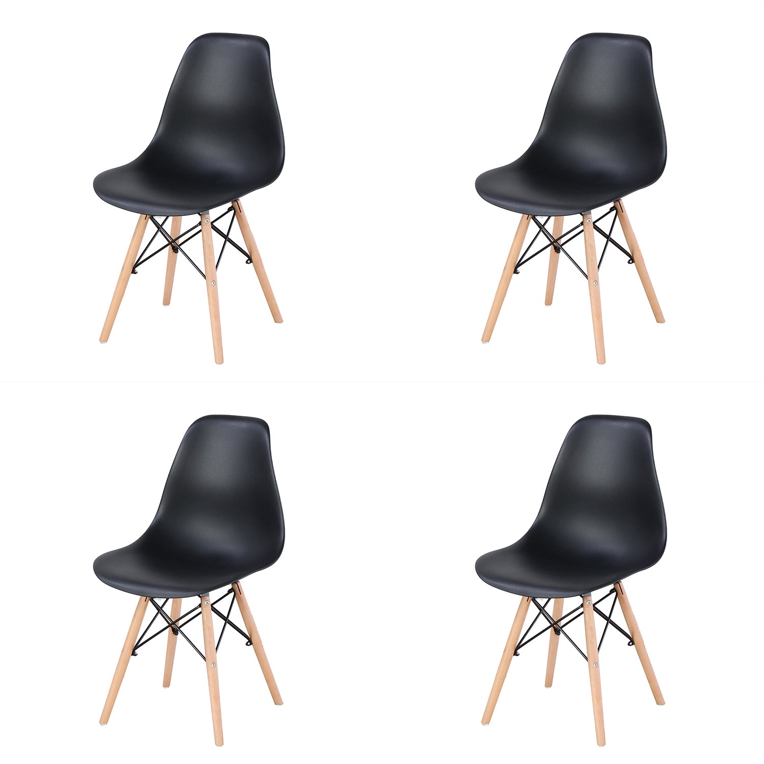 Living Room Chairs/Dining Chairs/Desk Chairs/Office Chairs/Leisure Chairs/Natural Beech Chairs with ABS backrest, a Set of 4, Black