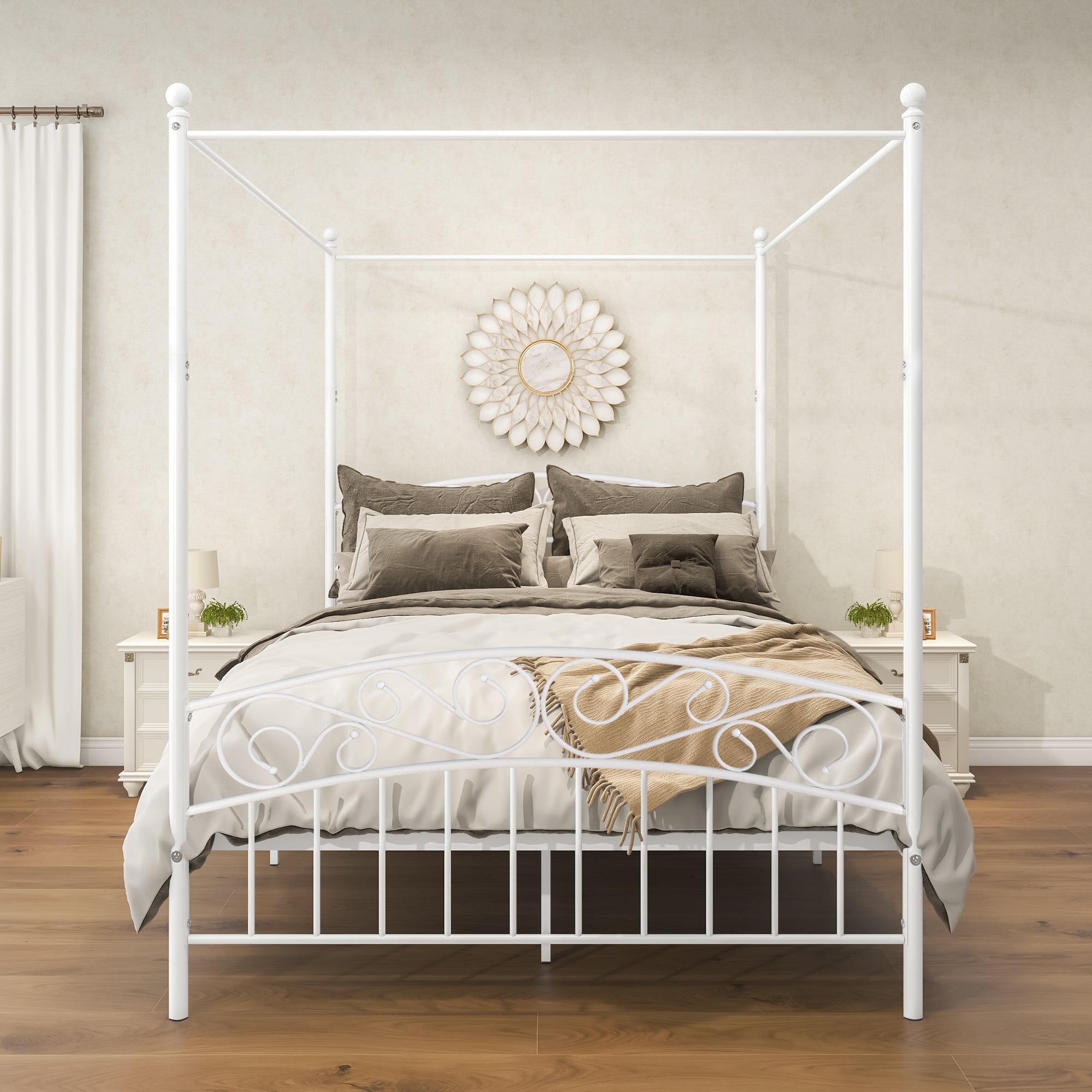 4-Post Metal Canopy Bed Frame Queen Size Vintage style