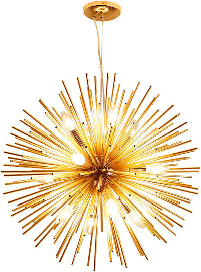Golden Sputnik Chandelier Modern Firework Ceiling Light Lamp Pendant Lighting Fixture E14 - 12-Light for Christmas Gift Kitchen Dining Room Living Room Restaurant (Dia 23-Inch)