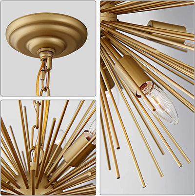 Golden Sputnik Chandelier Modern Firework Ceiling Light Lamp Pendant Lighting Fixture E14 - 12-Light for Christmas Gift Kitchen Dining Room Living Room Restaurant (Dia 23-Inch)