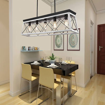 Farmhouse Rectangular Chandelier Rustic, 5-Lights Kitchen Island Lighting, Linear Island Light Fixture Farmhouse Pendant Lighting Fixtures for Dining Room Pool Table