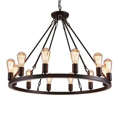 SEFINN FOUR Wagon Wheel 12-Lights Farmhouse Chandelier Celiling Light Pendent Light Fixture