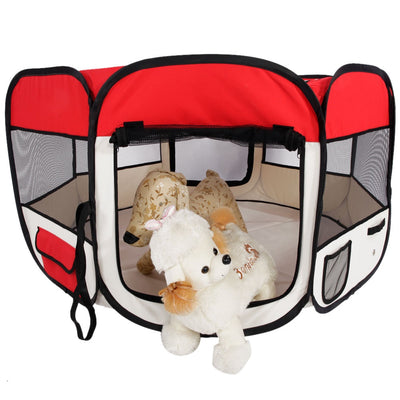45" Portable Foldable 600D Oxford Cloth & Mesh Pet Playpen Fence with Eight Panels  Red