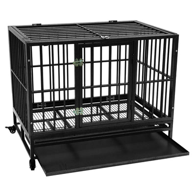 42" Heavy Duty Dog Cage Crate Kennel Metal Pet Playpen Portable with Tray