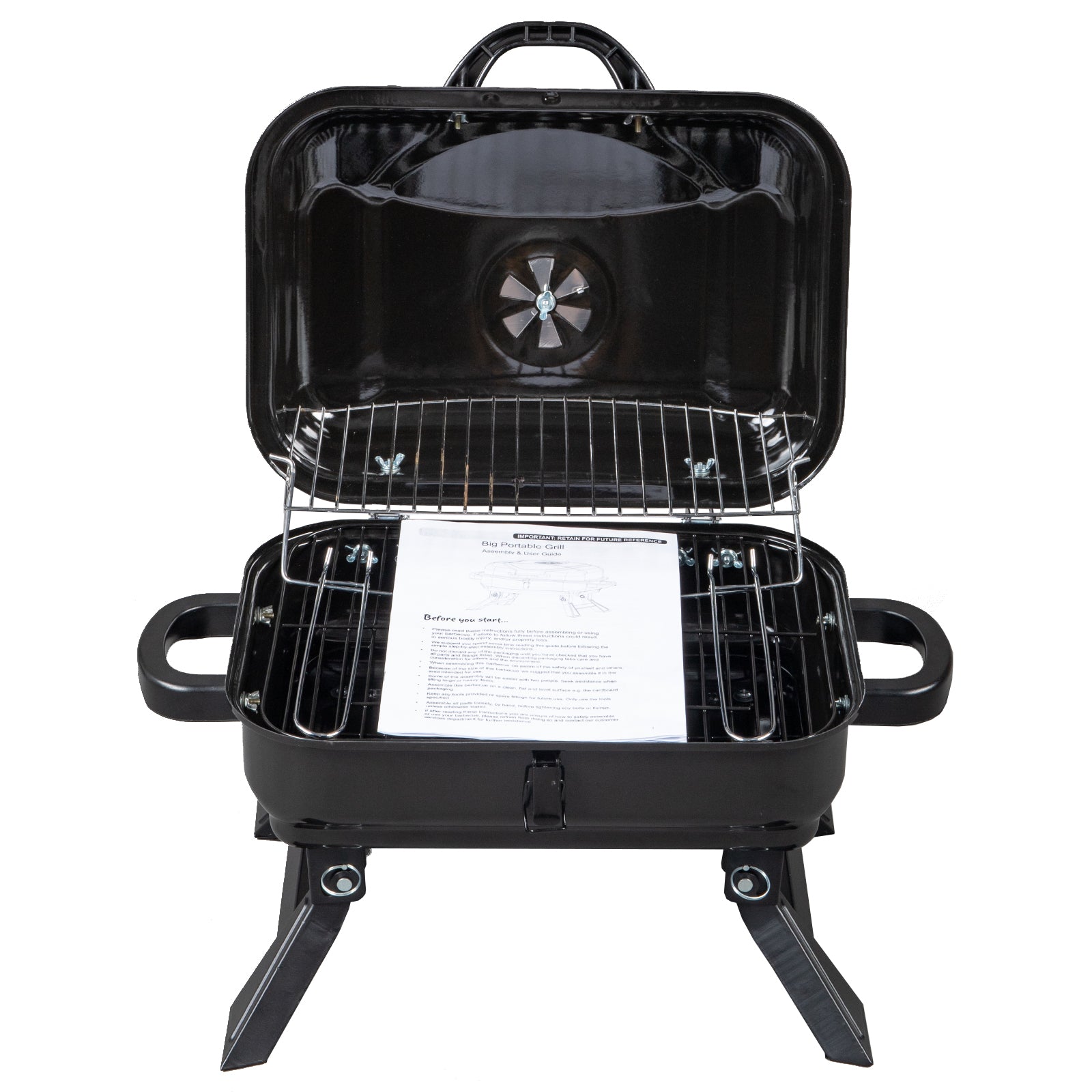 Portable Charcoal Grill BBQ and Smoker with Lid, Folding Tabletop Grill, for Camping Patio Backyard Outdoor Cooking, Black