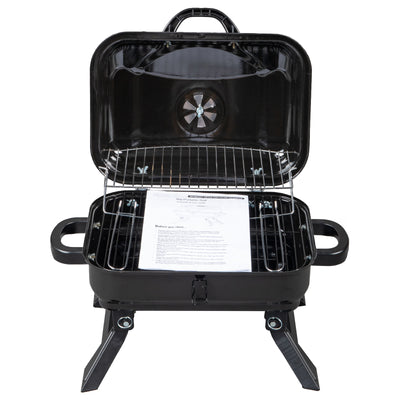 Portable Charcoal Grill BBQ and Smoker with Lid, Folding Tabletop Grill, for Camping Patio Backyard Outdoor Cooking, Black