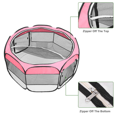 36" Portable Foldable 600D Oxford Cloth & Mesh Pet Playpen Fence with Eight Panels Pink