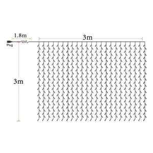 3M x 3M 300-LED White Light Romantic Christmas Wedding Outdoor Decoration Curtain String Light US Standard Warm White ZA000929