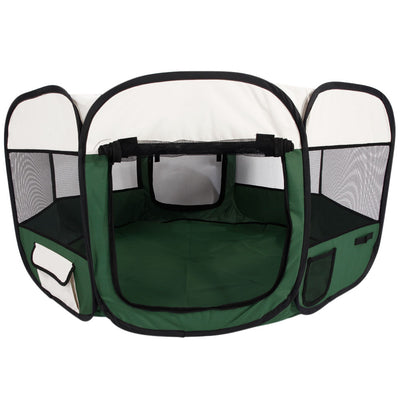 45" Portable Foldable 600D Oxford Cloth & Mesh Pet Playpen Fence with Eight Panels Green