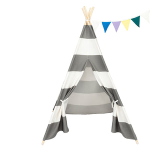 4pcs Wooden Poles Teepee Tent for Kids Gray and White Stripes