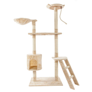 Beige 60" Solid Cute Sisal Rope Plush Cat Climb Tree Cat Tower