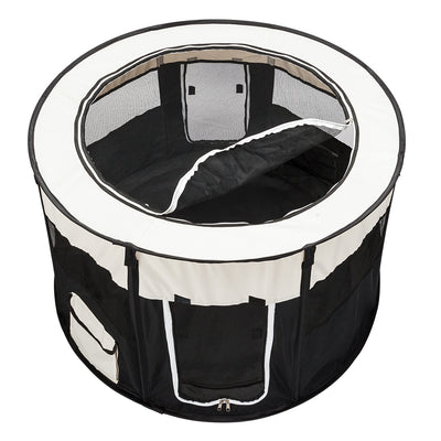 45" Circular Portable Foldable 600D Oxford Cloth & Mesh Pet Playpen Fence with Eight Panels Black