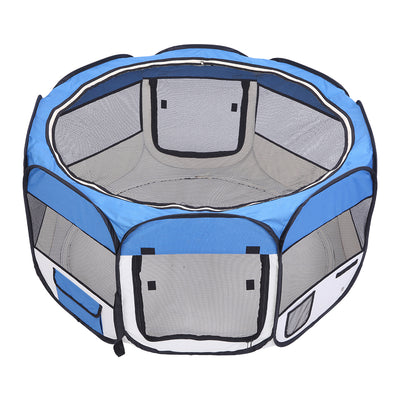 57" Portable Foldable 600D Oxford Cloth & Mesh Pet Playpen Fence with Eight Panels Blue