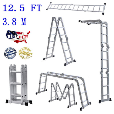 Practical 12-Step Joints Aluminum Folding Ladder Silver