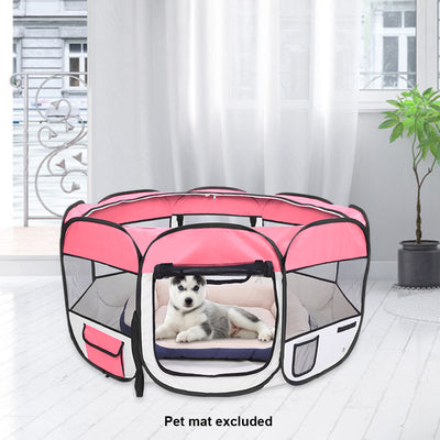 36" Portable Foldable 600D Oxford Cloth & Mesh Pet Playpen Fence with Eight Panels Pink