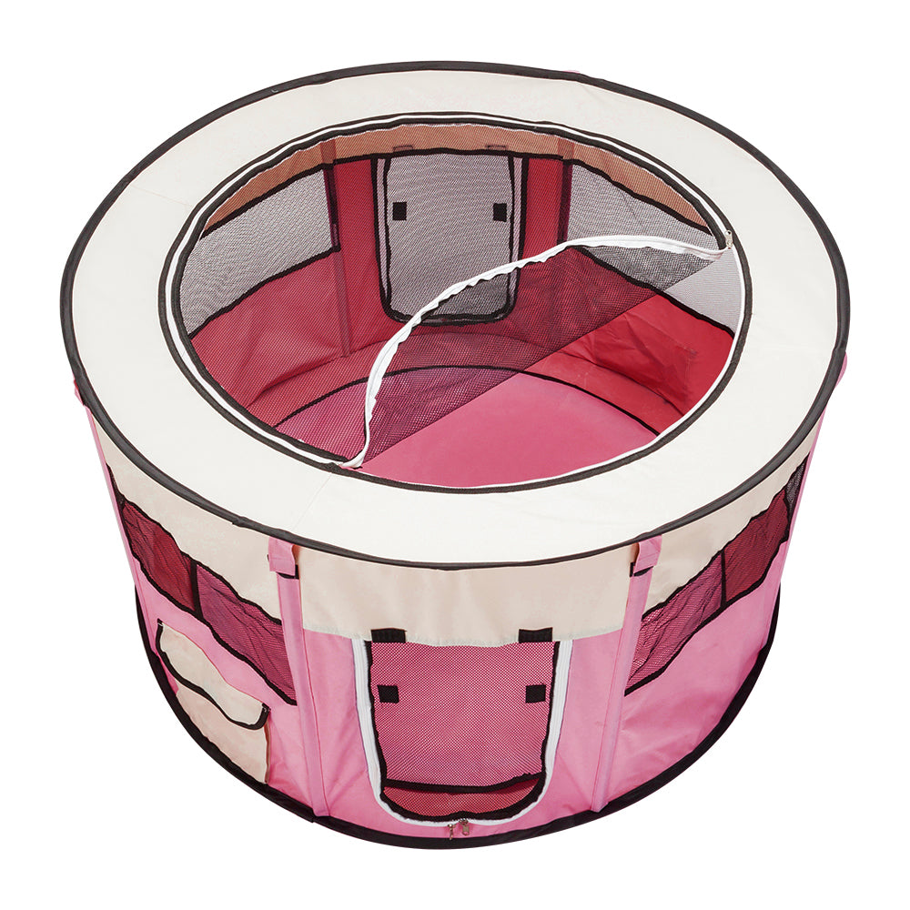 45" Circular Portable Foldable 600D Oxford Cloth & Mesh Pet Playpen Fence with Eight Panels Pink