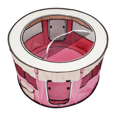 45" Circular Portable Foldable 600D Oxford Cloth & Mesh Pet Playpen Fence with Eight Panels Pink