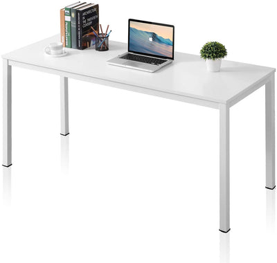 AUXLEY Computer Desk for Home Study, Waterproof and Anti-Scratch Double Deck Wood and Metal Office Table, 60", White