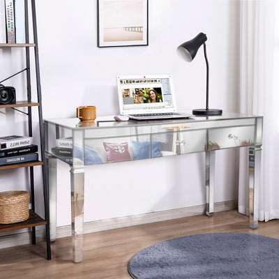 FCH MDF Mirror Surface Full Glass Three-Pump Computer Desk Silver