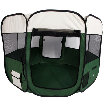57" Portable Foldable 600D Oxford Cloth & Mesh Pet Playpen Fence with Eight Panels Green