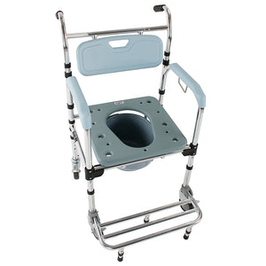 4 in 1 Multifunctional Aluminum Elder People Disabled People Pregnant Women Commode Chair Bath Chair Light Blue