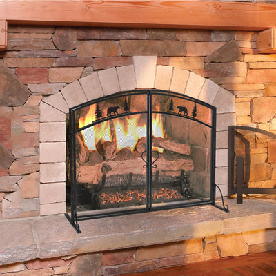 Double-door Curved Christmas Tree Decoration Fireplace Screen (99 x 34.5 x 79)cm