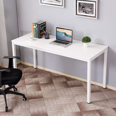 AUXLEY Computer Desk for Home Study, Waterproof and Anti-Scratch Double Deck Wood and Metal Office Table, 60", White