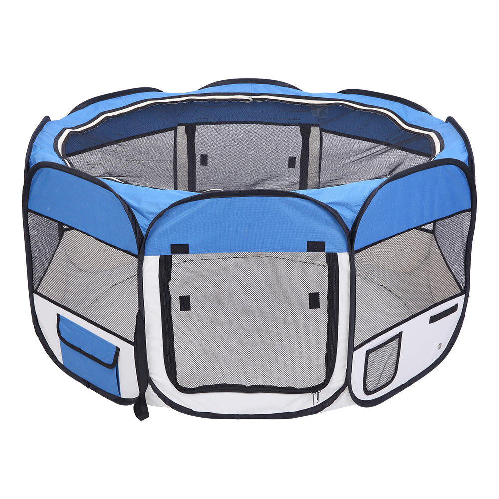 45" Portable Foldable 600D Oxford Cloth & Mesh Pet Playpen Fence with Eight Panels  Blue