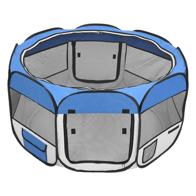 36" Portable Foldable 600D Oxford Cloth & Mesh Pet Playpen Fence with Eight Panels Blue