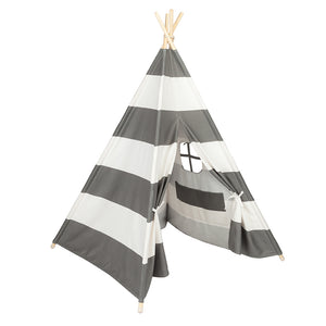 4pcs Wooden Poles Teepee Tent for Kids Gray and White Stripes