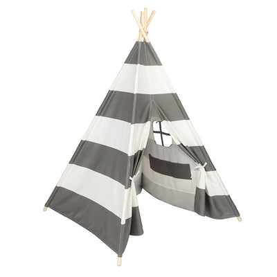 4pcs Wooden Poles Teepee Tent for Kids Gray and White Stripes