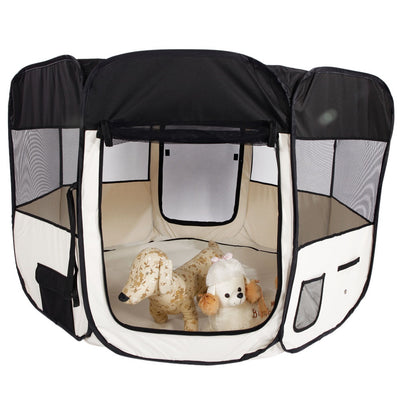 57" Portable Foldable 600D Oxford Cloth & Mesh Pet Playpen Fence with Eight Panels Black
